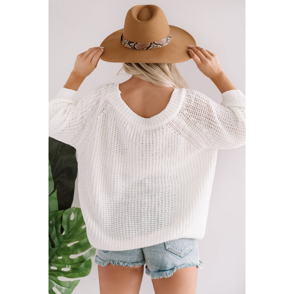 . Impressions Boutique Open Knit Crochet Off The Shoulder Long Sleeve Sweater - Picture 4 of 15